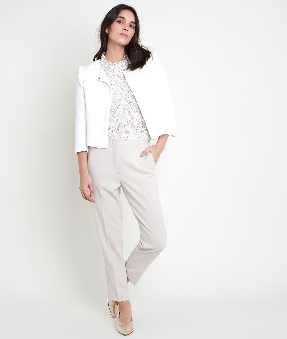 Jacke aus cremefarbenem kreppstoff philise creme.