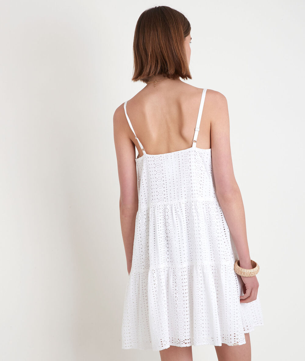 Robe mini à bretelles en broderie anglaise blanche samia ecru.