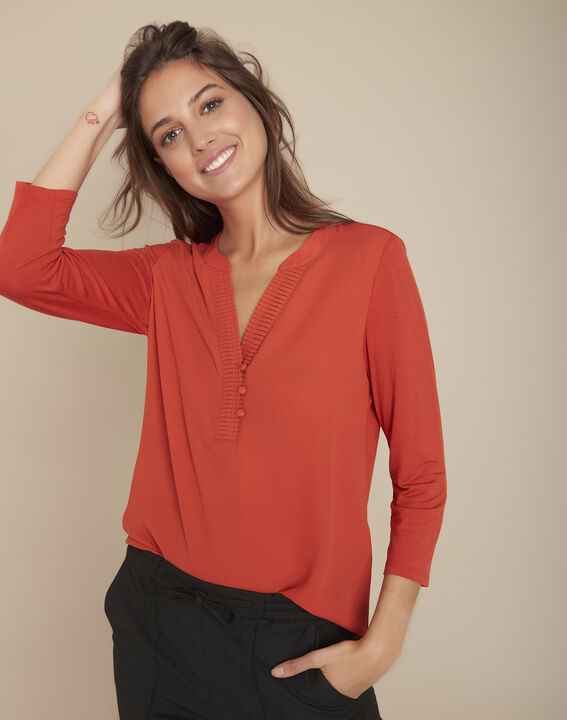 Blouse bimatière tomette Mira | 1-2-3 Blouse bimatière tomette Mira PhotoZ | 1-2-3