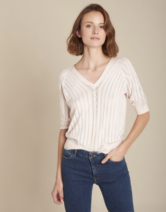 Pull nude ajouré col V Fado | 1-2-3 Pull nude ajouré col V Fado PhotoZ | 1-2-3