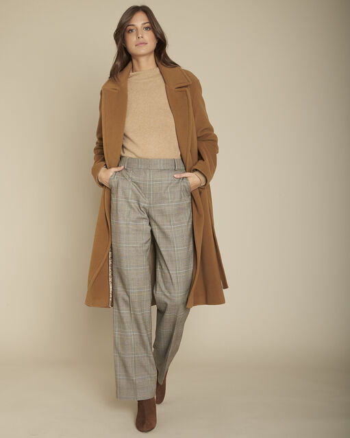 Manteau long ceinturé tori camel.