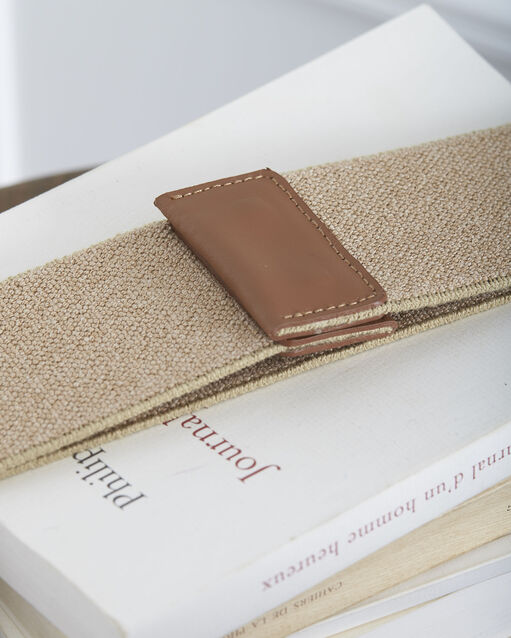 Ceinture élastique marron mix cuir et tissu kate camel.
