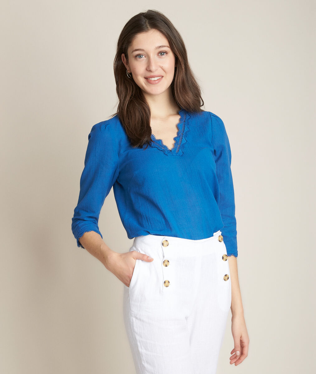 Blouse brodée bleue Eloise | 1-2-3 Blouse brodée bleue Eloise PhotoZ | 1-2-3