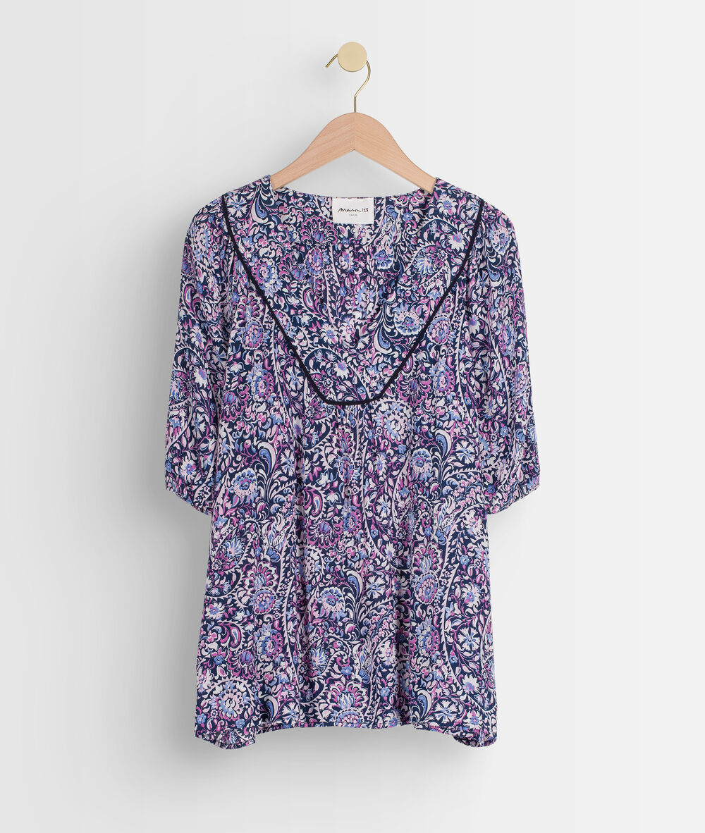 Blouse imprimée bleue tollya bis bougainvilliers.