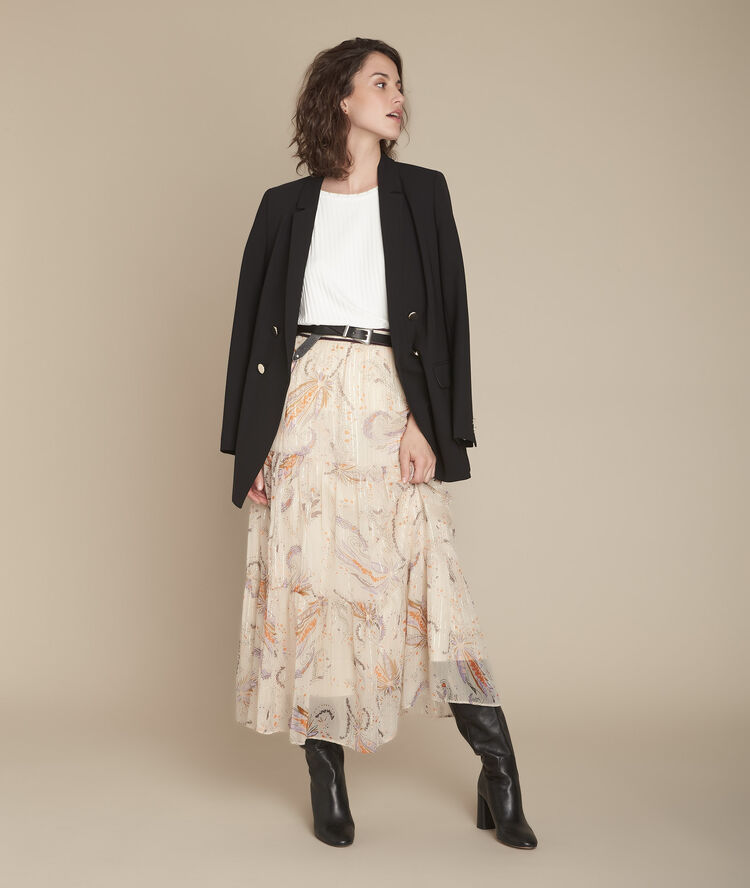 Lange ecru rok met lurex print ksar ecru.