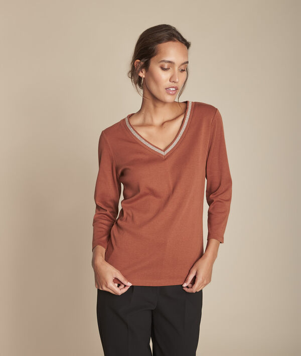 Tee-shirt acajou encolure V Calypso | 1-2-3 Tee-shirt acajou encolure V Calypso PhotoZ | 1-2-3