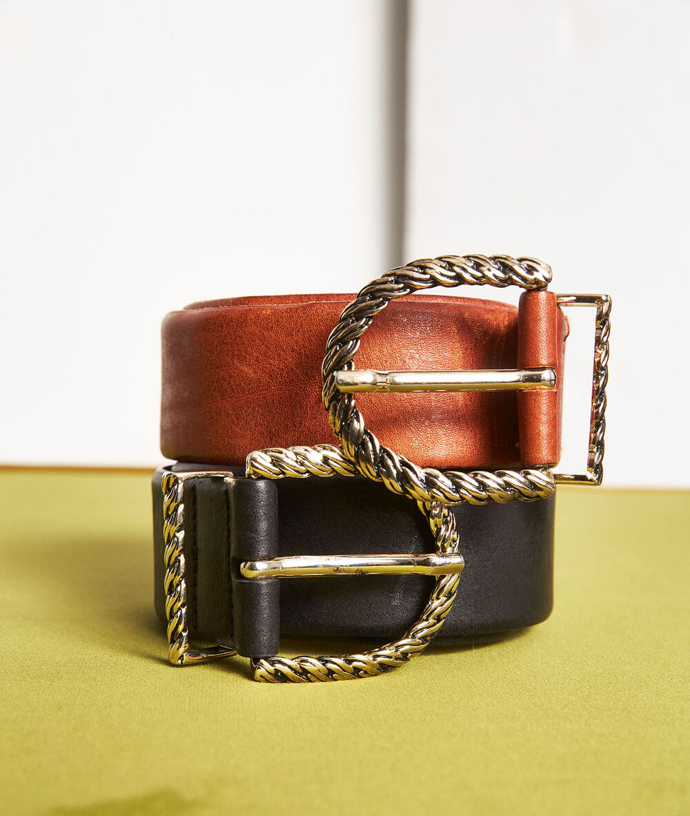 Ceinture en cuir large &agrave; boucle fantaisie emy terracotta.