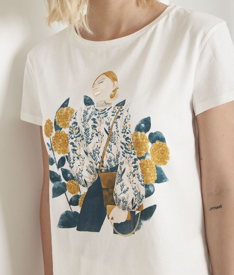 Ecrufarbenes t-shirt mit druckmuster petunia ecru.