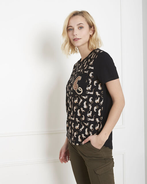 Tee-shirt noir panthère peluche noir.