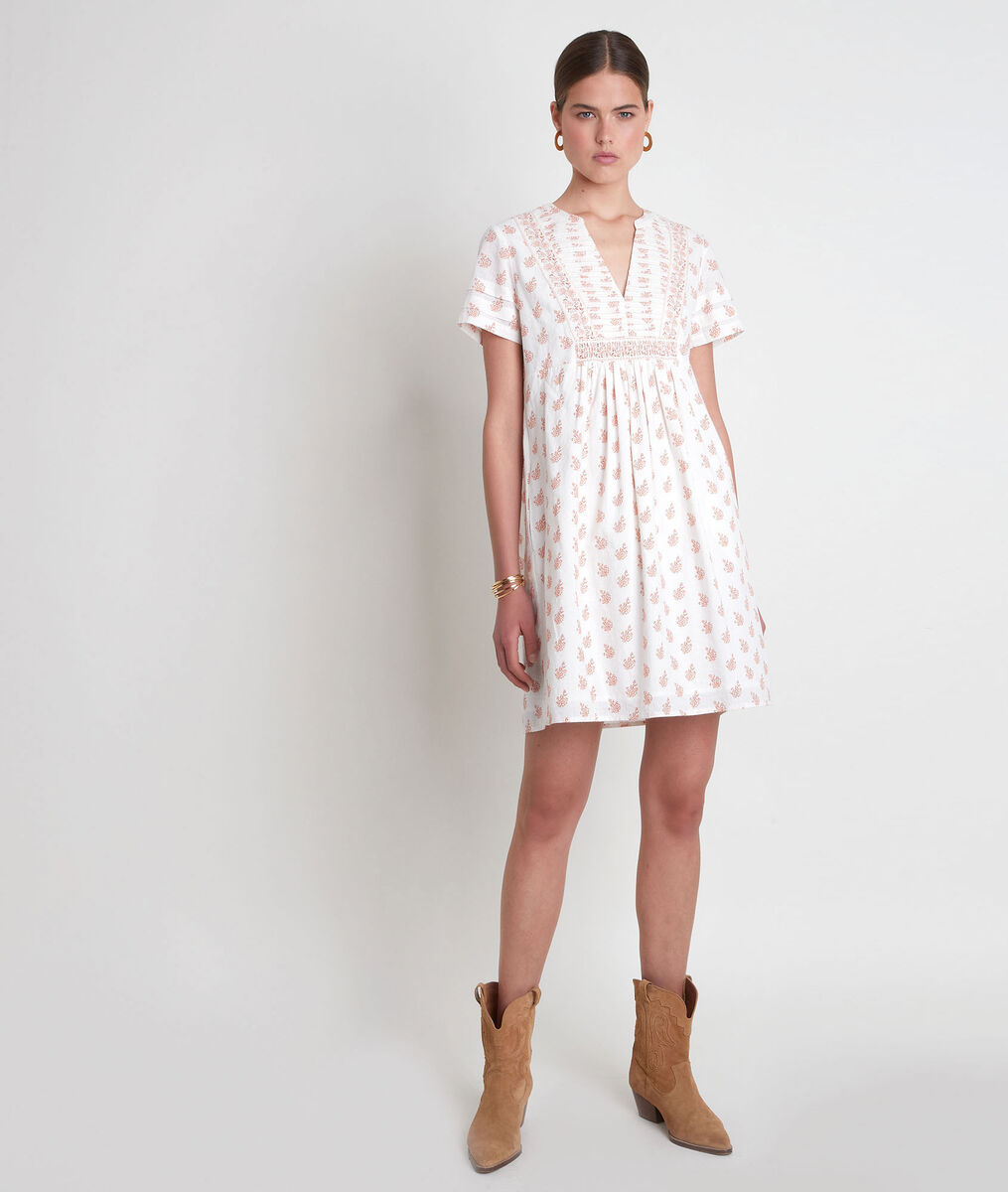 Robe courte en coton imprimé blanche Soledad | 1-2-3 Robe courte en coton imprimé blanche Soledad PhotoZ | 1-2-3