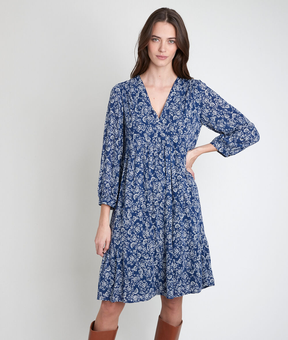 Robe marine imprim&eacute; fleuri lou  marine.