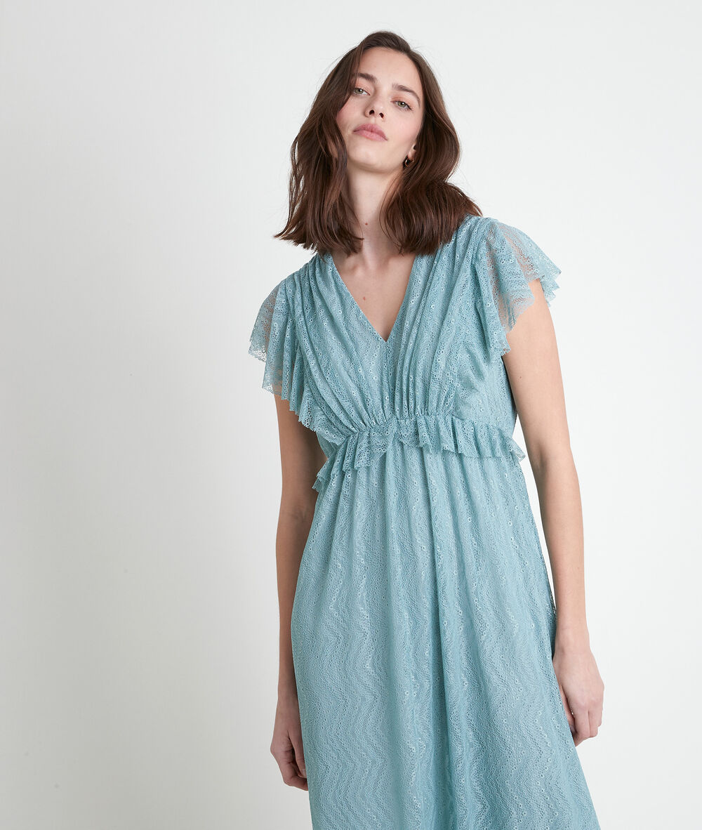 Robe longue en dentelle c&eacute;ladon nora celadon.