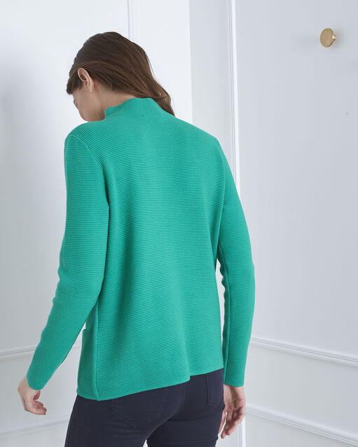 Pull vert maille fine col montant belize menthe.