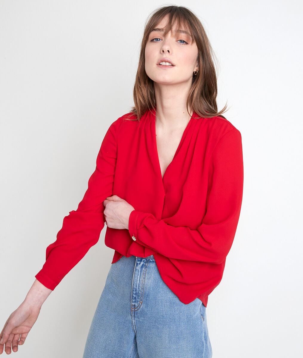 Blouse bimatière rouge Davina | 1-2-3 Blouse bimatière rouge Davina PhotoZ | 1-2-3