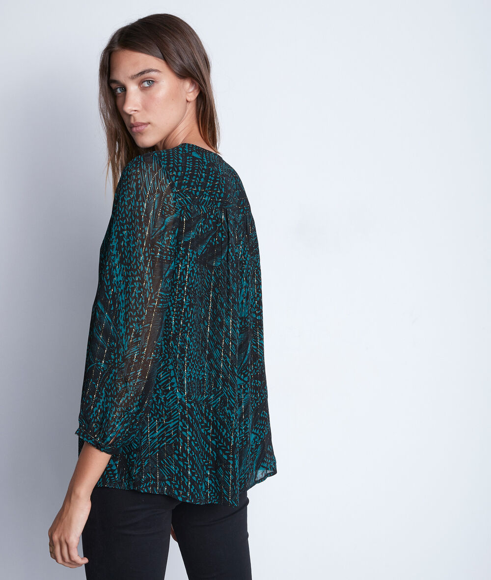 Blouse fluide imprimée noire et vert abigaelle cypres.
