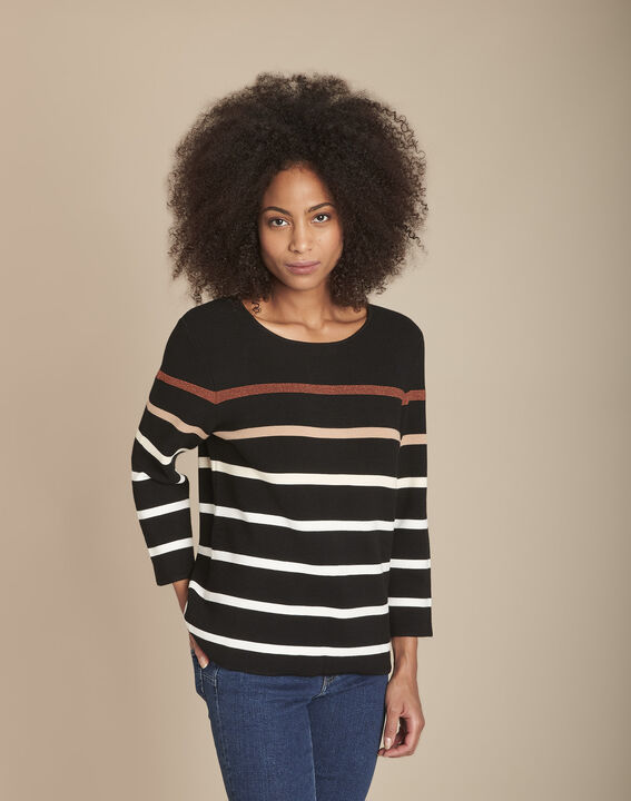 Pull noir rayé Nacadamia | 1-2-3 Pull noir rayé Nacadamia PhotoZ | 1-2-3