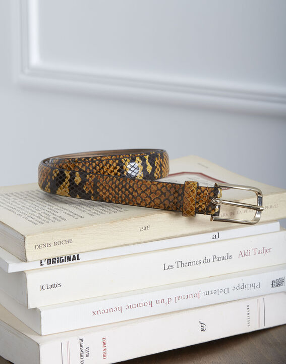 Ceinture jaune en cuir imprimé python Kenza | 1-2-3 Ceinture jaune en cuir imprimé python Kenza PhotoZ | 1-2-3