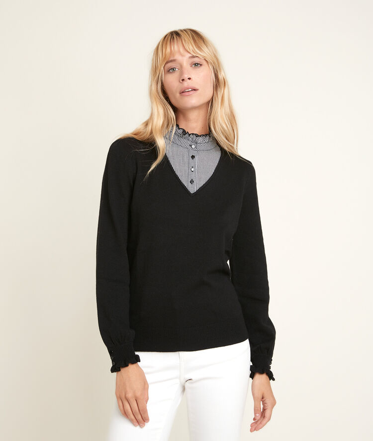 Pull à col fantaisie reverso noir.
