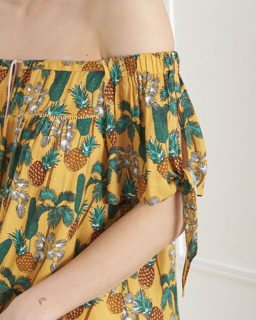 Blouse jaune imprimé ananas vananas bouton d`or.