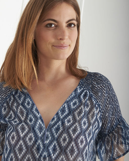 Blouse bleue imprimé graphique vianney indigo fonce.