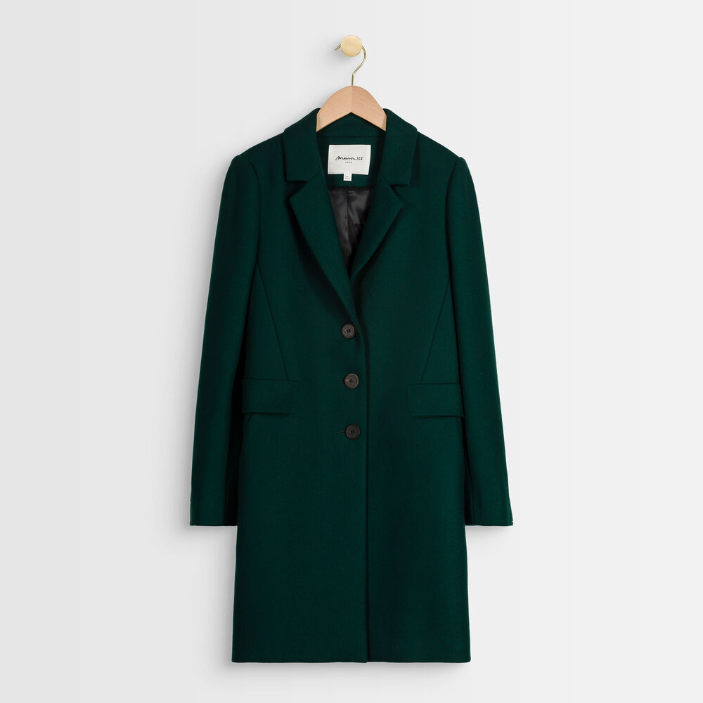 Manteau en laine droit émeraude plume emeraude.
