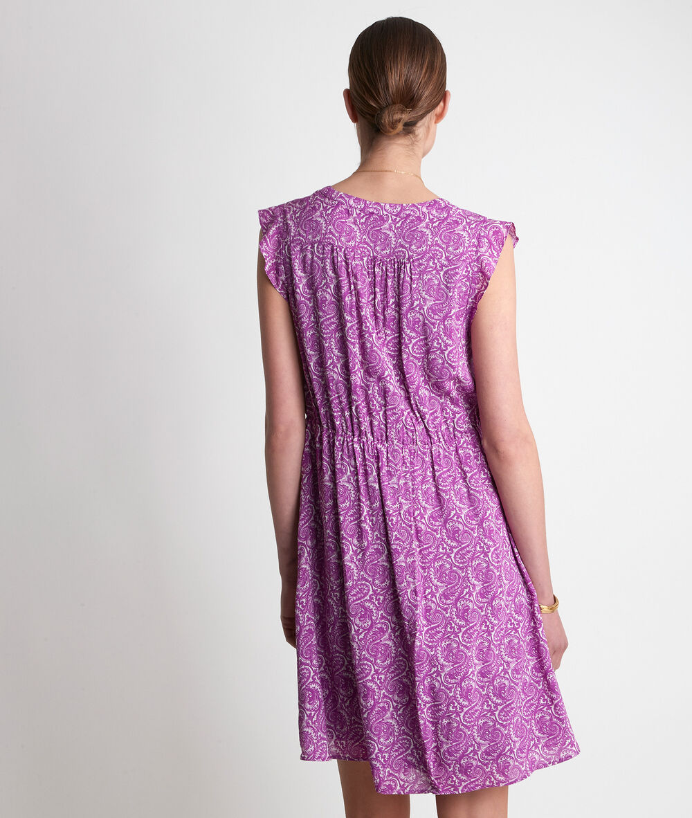 Robe courte imprimée violette laudine bougainvilliers.