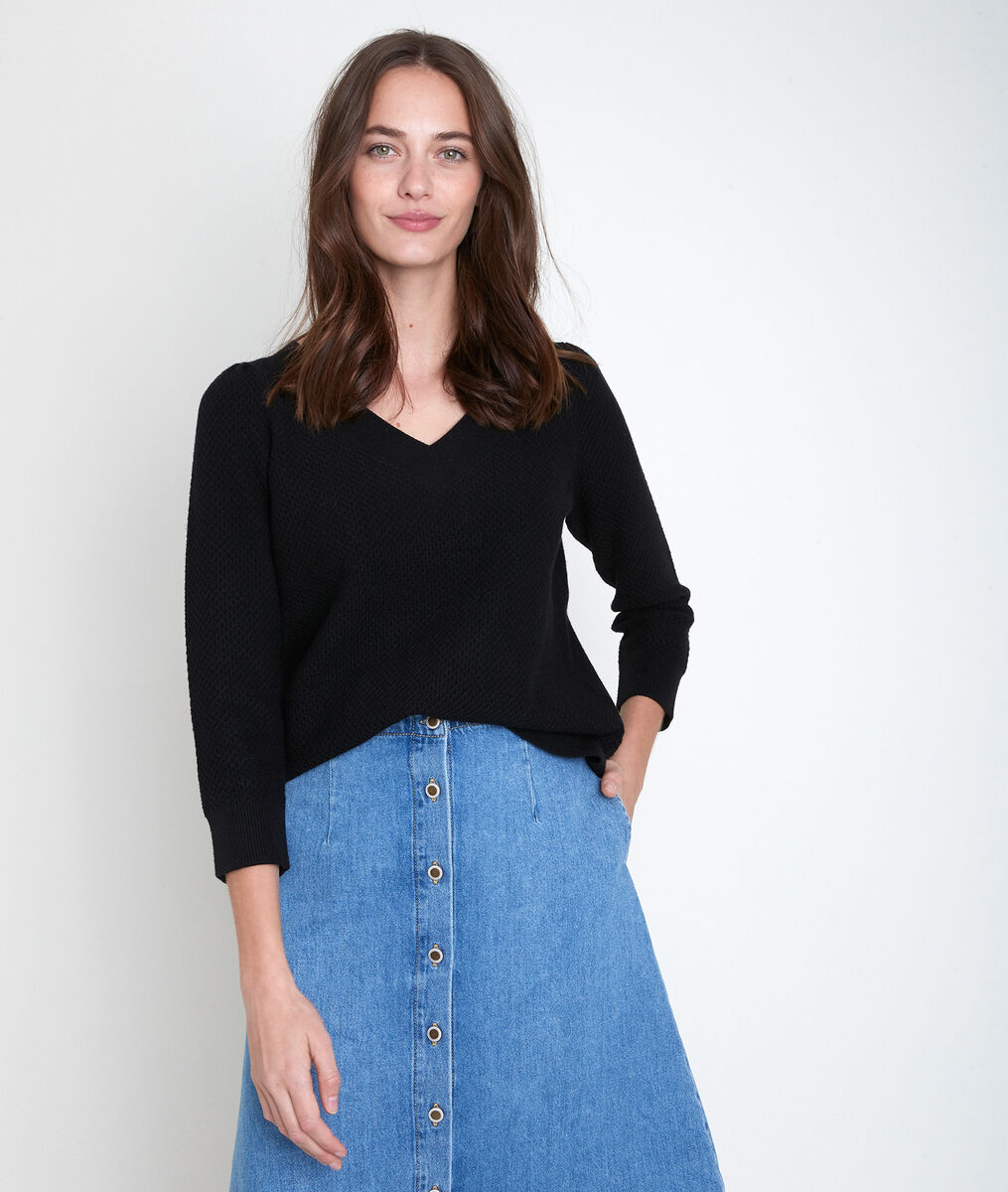 Pull noir maille fantaisie Amore | 1-2-3 Pull noir maille fantaisie Amore PhotoZ | 1-2-3