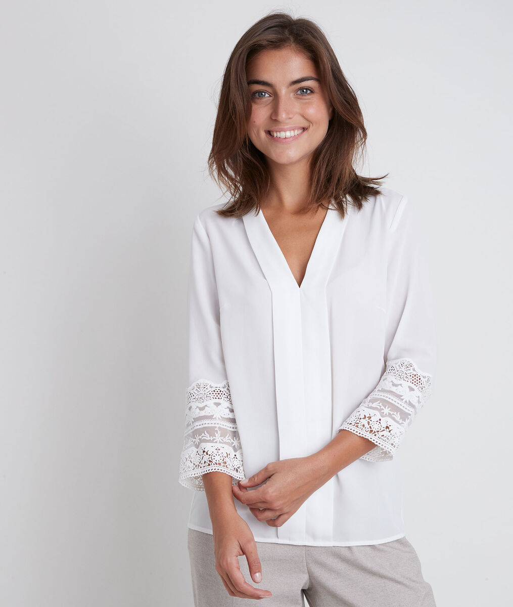 Blouse en polyester recyclé écrue Janis | 1-2-3 Blouse en polyester recyclé écrue Janis PhotoZ | 1-2-3