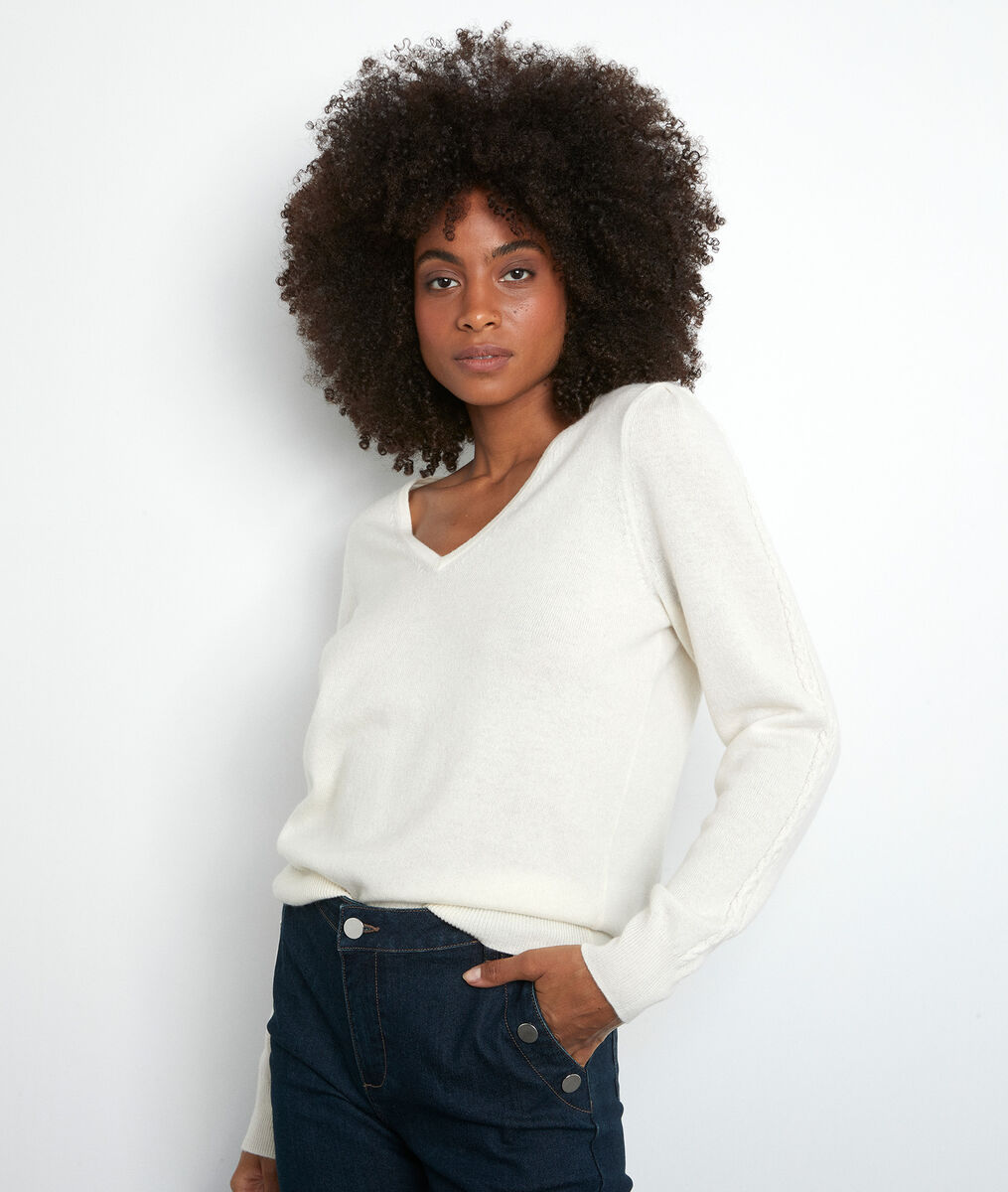 Pull en laine recyclée et cachemire écru Tilda | 1-2-3 Pull en laine recyclée et cachemire écru Tilda PhotoZ | 1-2-3