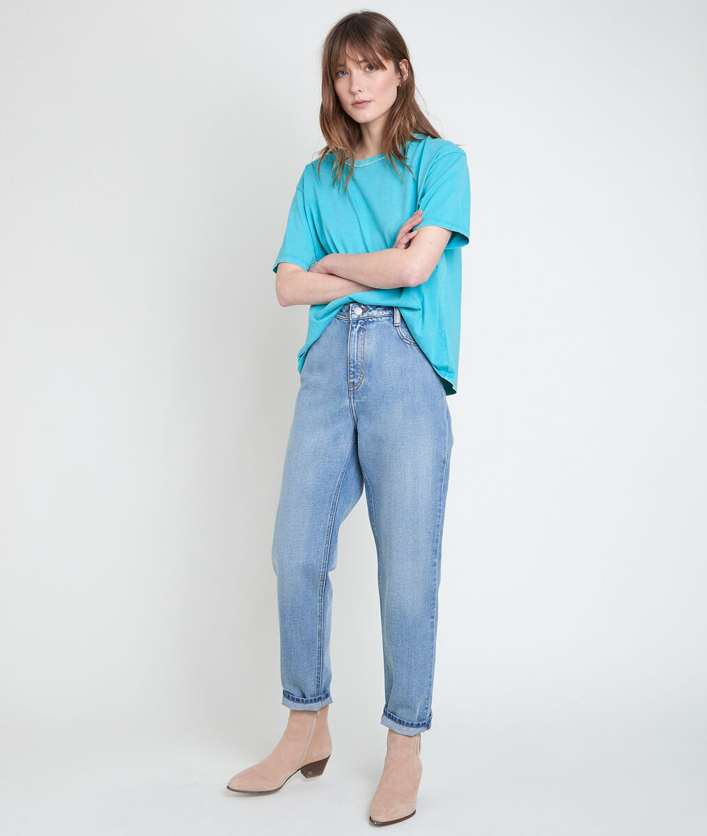 Tee-shirt en coton biologique turquoise à strass Inox | 1-2-3 Tee-shirt en coton biologique turquoise à strass Inox PhotoZ | 1-2-3