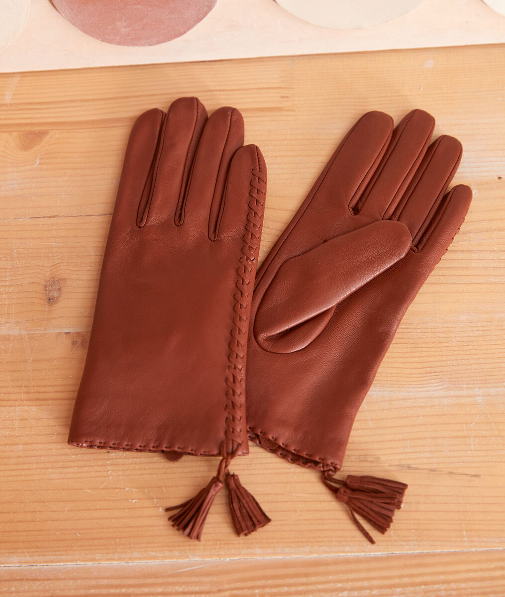 Gants en cuir camel à pompons Umberto | 1-2-3 Gants en cuir camel à pompons Umberto PhotoZ | 1-2-3