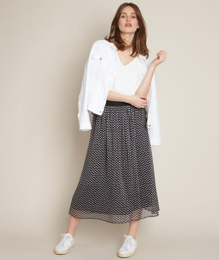Jupe longue imprim&eacute; pois benny noir.
