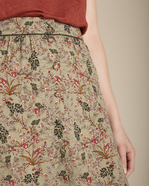 Jupe longue imprimé fleuri kaia olive.