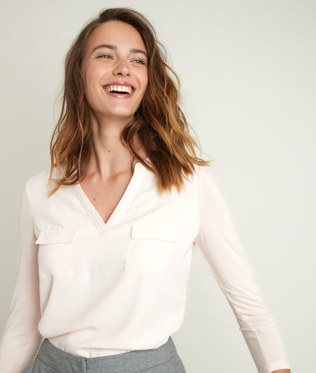 Blouse bimatière à col V Genna | 1-2-3 Blouse bimatière à col V Genna PhotoZ | 1-2-3