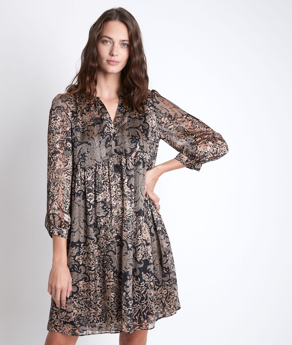 Robe dorée imprimée calypso noir.