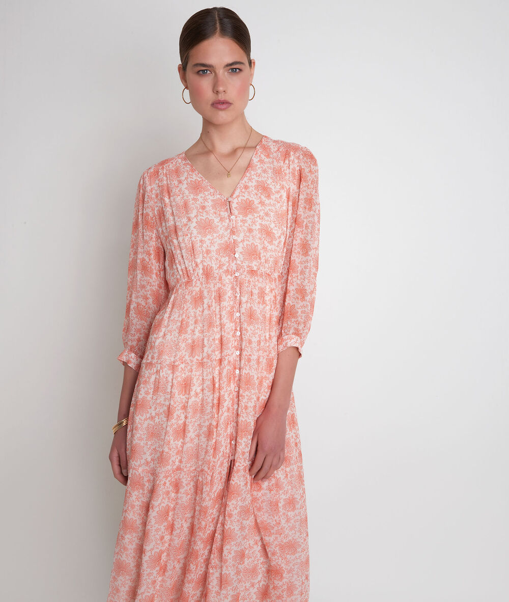 Robe longue vaporeuse imprimé pêche souad pêche.