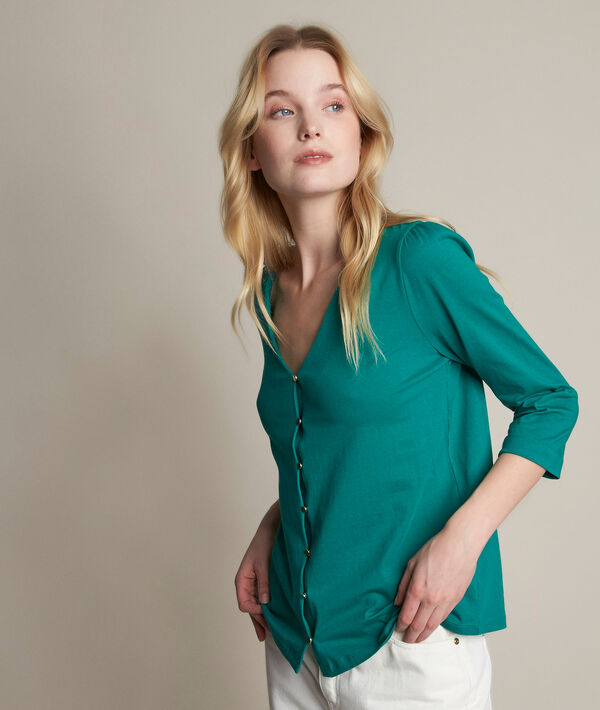 Tee-shirt boutonné vert Rosace | 1-2-3 Tee-shirt boutonné vert Rosace PhotoZ | 1-2-3