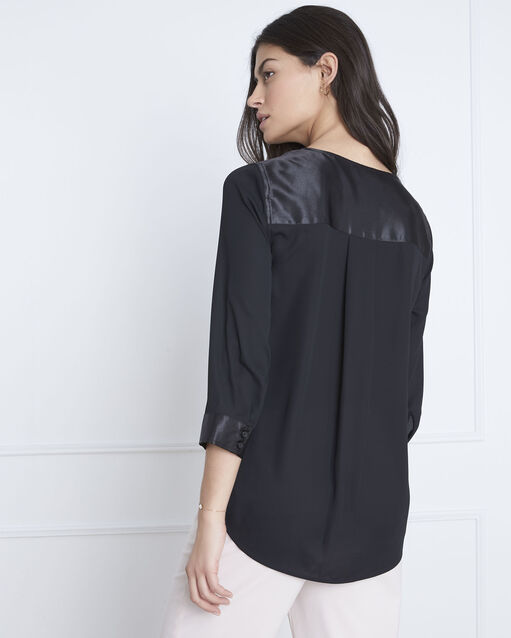 Blouse noire détails effet satin valeria noir.