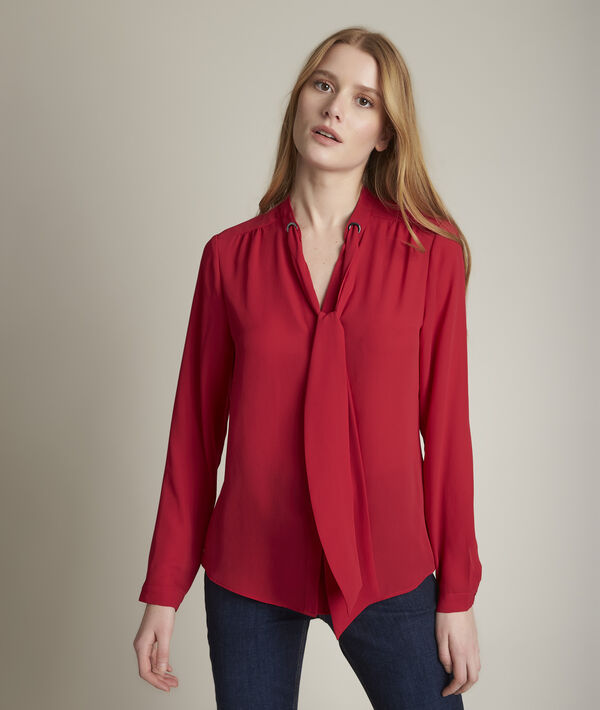Blouse rouge col lavallière Valence | 1-2-3 Blouse rouge col lavallière Valence PhotoZ | 1-2-3