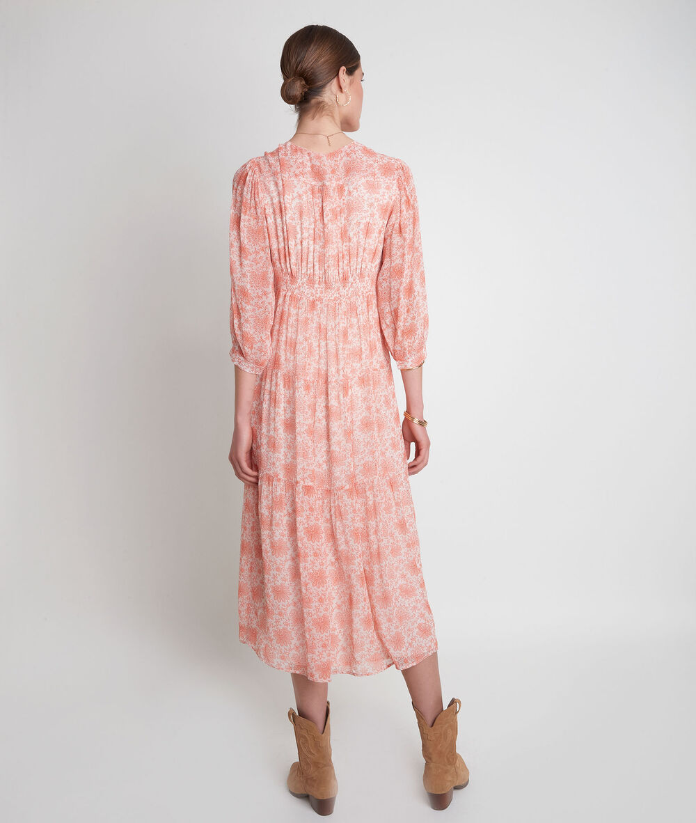 Robe longue vaporeuse imprimé pêche souad pêche.