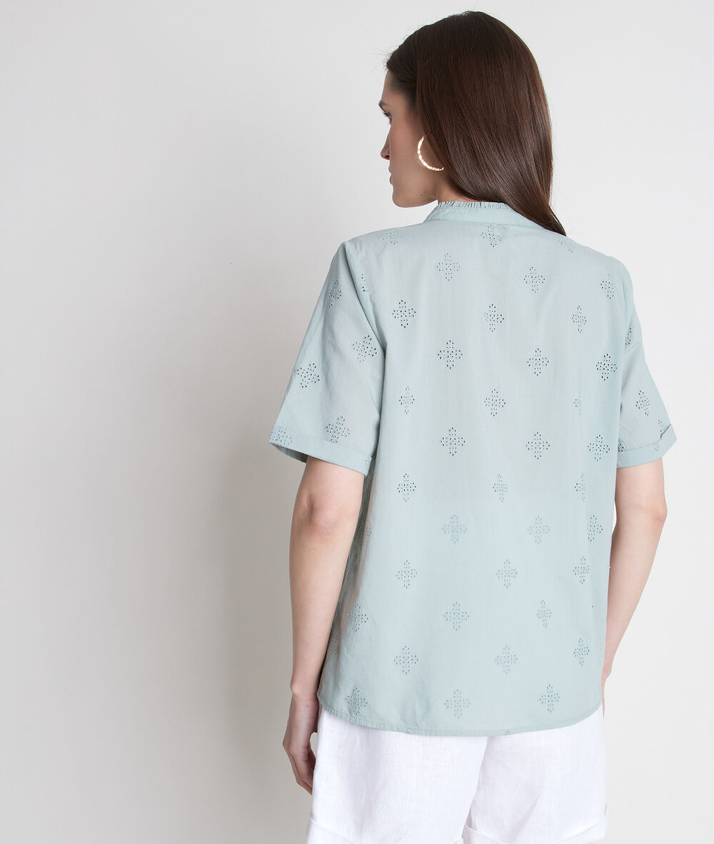 Blouse en coton biologique brodée col v tobias menthe.