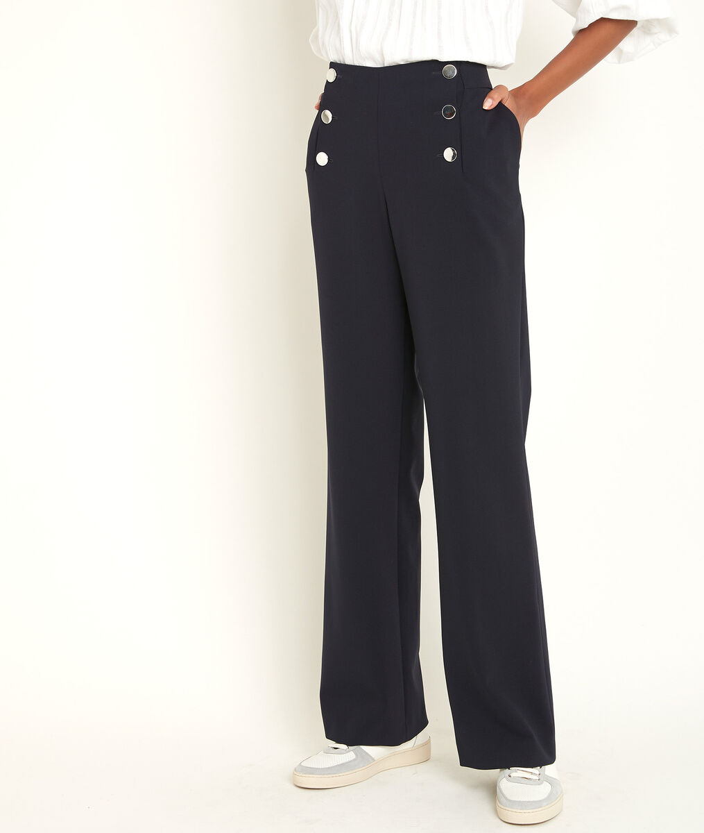 Pantalon à pont en microfibre marine Hubert | 1-2-3 Pantalon à pont en microfibre marine Hubert PhotoZ | 1-2-3