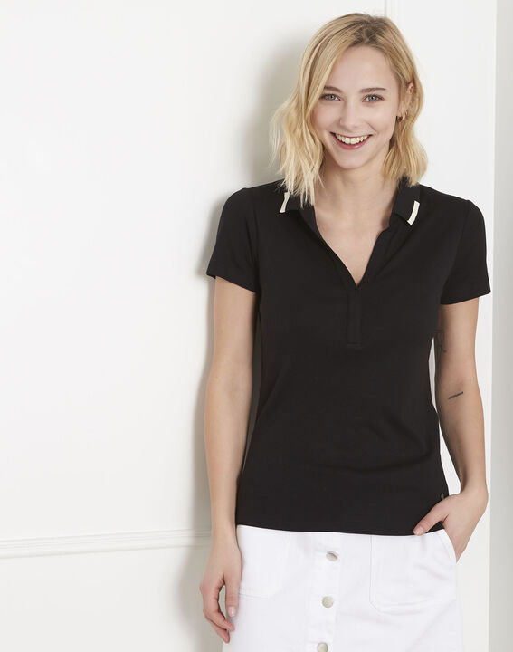Schwarzes T-Shirt mit Polokragen Prudence | 1-2-3 Schwarzes T-Shirt mit Polokragen Prudence PhotoZ | 1-2-3