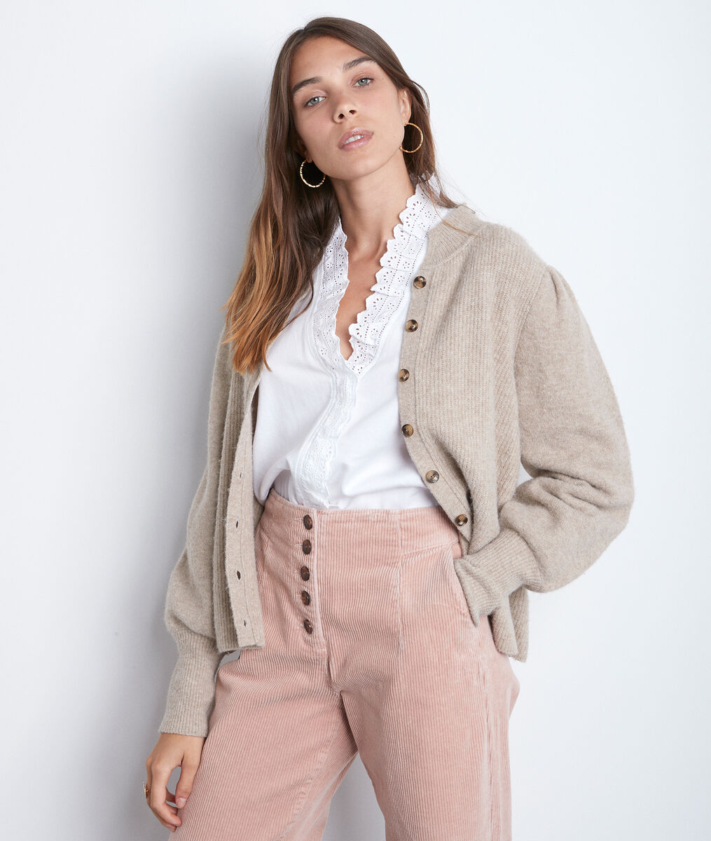 Cardigan beige col rond Toussain | 1-2-3 Cardigan beige col rond Toussain PhotoZ | 1-2-3