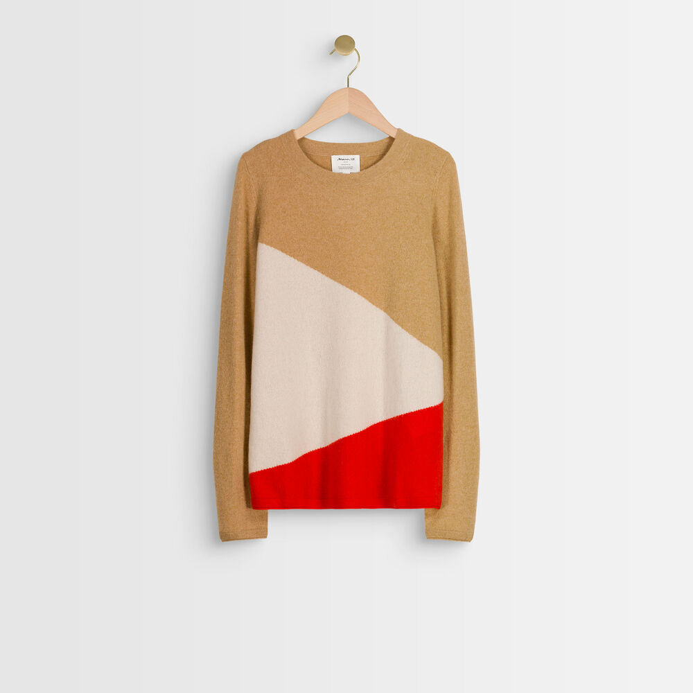 Pull en cachemire colorblock raven geranium.