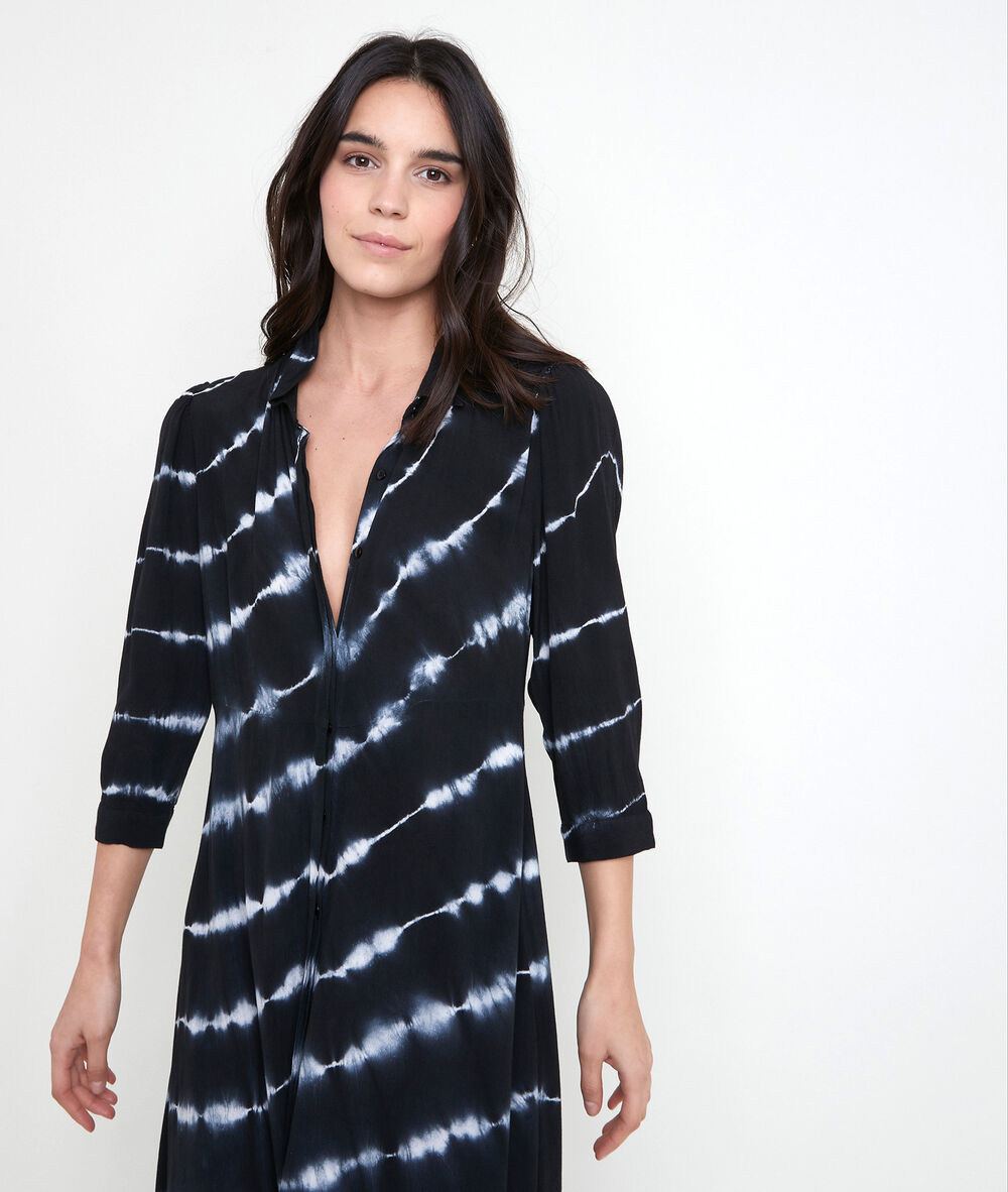Robe chemise longue imprim&eacute;e laurice noir.