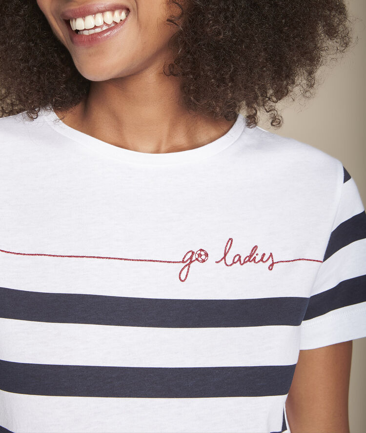 Tee-shirt rayé "go girls" power blanc.