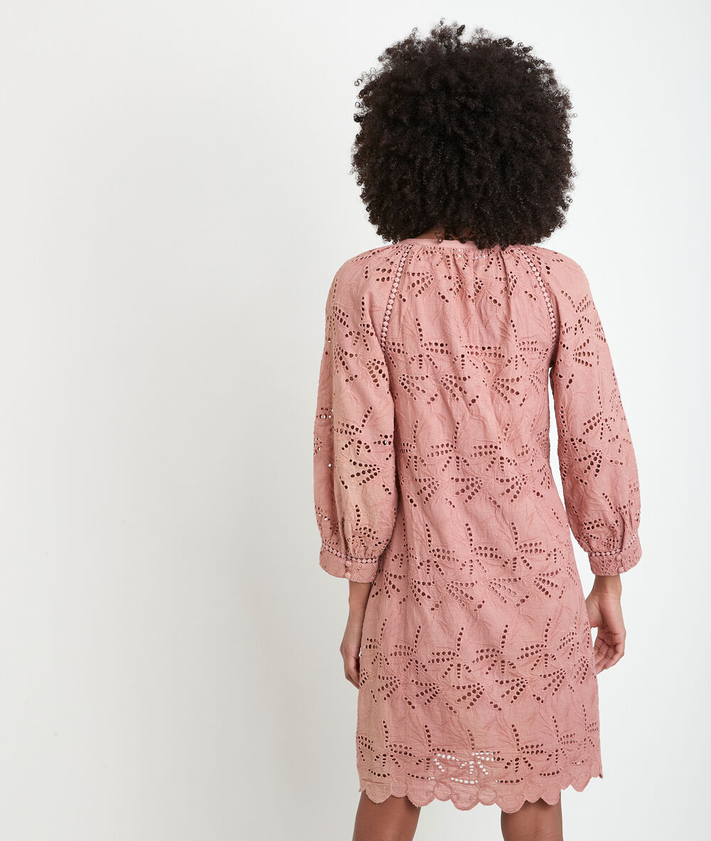 Robe en coton biologique brodée rose coco bois de rose.
