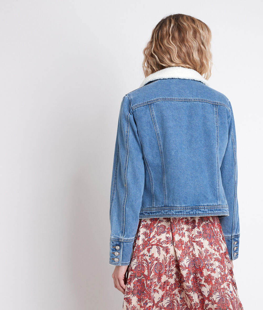 Veste en jean fausse fourrure panache stone used.