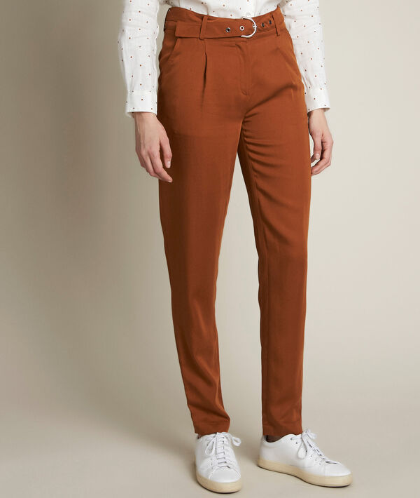 Pantalon chino en tencel caramel Issel | 1-2-3 Pantalon chino en tencel caramel Issel PhotoZ | 1-2-3